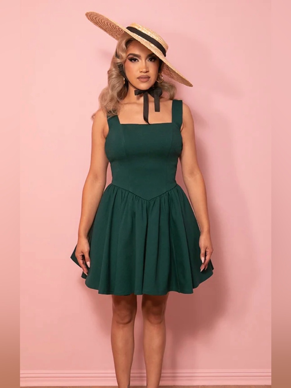 BOMBSHELL SWING DRESS IN HUNTER GREEN MINI - VIXEN BY MICHELINE PITT